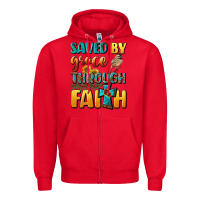 Red saved by grace through faith Zipper Hoodie - BundleAndBundleShop