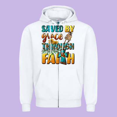 Saved By Grace Through Faith Zipper Hoodie Designed By Bundleandbundleshop