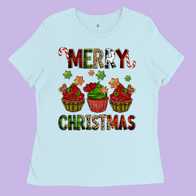Merry Christmas Cupcakes Ladies Tee Designed By Nancycooperartshop