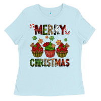 Baby Blue Merry Christmas cupcakes Ladies Tee - NancyCooperArtShop