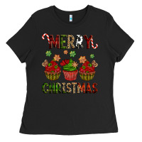 Black Merry Christmas cupcakes Ladies Tee - NancyCooperArtShop