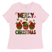 Bubblegum Pink Merry Christmas cupcakes Ladies Tee - NancyCooperArtShop