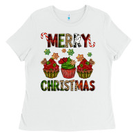 White Merry Christmas cupcakes Ladies Tee - NancyCooperArtShop