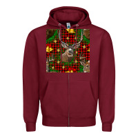 Burgundy christmas deer and bell seamless pattern Zipper Hoodie - BundleAndBundleShop