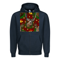 Navy christmas deer and bell seamless pattern Zipper Hoodie - BundleAndBundleShop