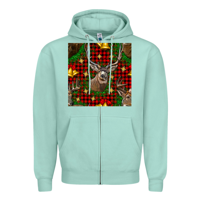 Christmas Deer And Bell Seamless Pattern Zipper Hoodie by BundleAndBundleShop | Teevron