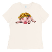 Bone baby pig with sunflower headband Ladies Tee - RanaPortraitStore
