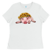 Baby Pig With Sunflower Headband Ladies Tee | Teevron