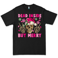 Black Dead inside but merry pink Christmas skeleton Premium Tee - NancyCooperArtShop