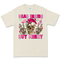 Bone Dead inside but merry pink Christmas skeleton Premium Tee - NancyCooperArtShop