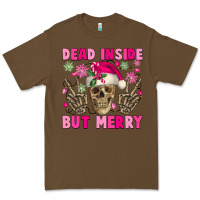 Cacao Dead inside but merry pink Christmas skeleton Premium Tee - NancyCooperArtShop
