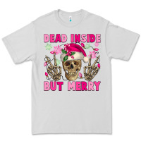 Dove Grey Dead inside but merry pink Christmas skeleton Premium Tee - NancyCooperArtShop