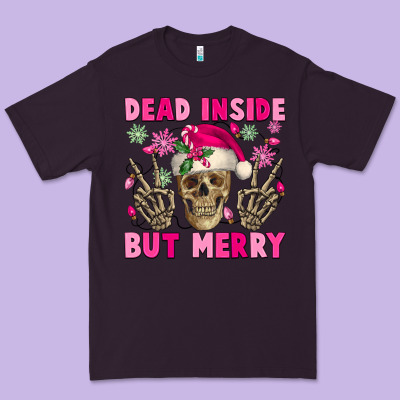 Dead Inside But Merry Pink Christmas Skeleton Premium Tee Designed By Nancycooperartshop