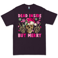 Plum Dead inside but merry pink Christmas skeleton Premium Tee - NancyCooperArtShop