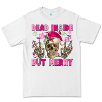White Dead inside but merry pink Christmas skeleton Premium Tee - NancyCooperArtShop