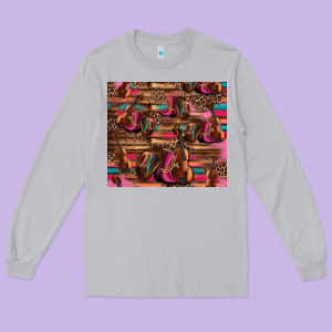 Valentines Day Violin And Cowboy Boots Country Music Long Sleeve Tee Designed By Jasminsmagicworld