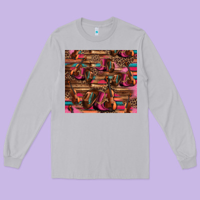 Valentines Day Violin And Cowboy Boots Country Music Long Sleeve Tee Designed By Jasminsmagicworld