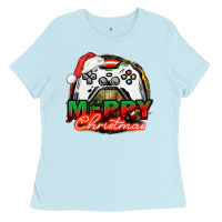 Baby Blue Gamer Merry Christmas Ladies Tee - NancyCooperArtShop