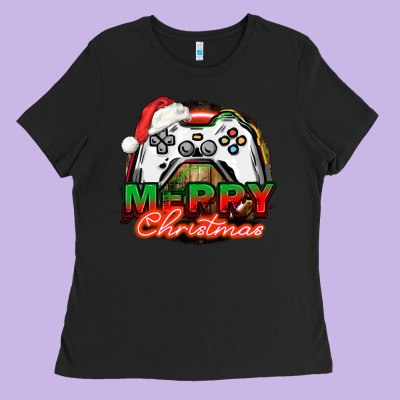 Gamer Merry Christmas Ladies Tee Designed By Nancycooperartshop