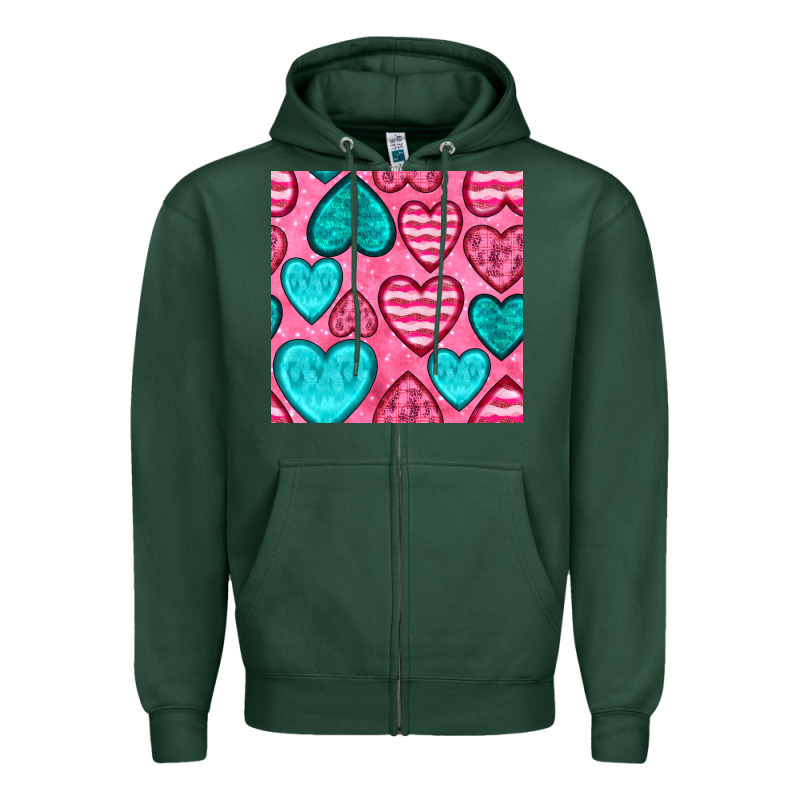 Valentines Day Hearts Seamless Pattern Zipper Hoodie by BundleAndBundleShop | Teevron