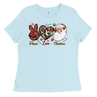Baby Blue Peace love Christmas Ladies Tee - NancyCooperArtShop