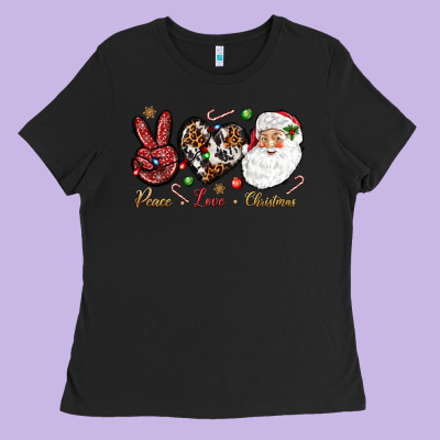 Peace Love Christmas Ladies Tee Designed By Nancycooperartshop