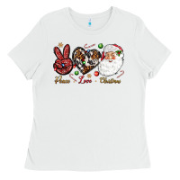 White Peace love Christmas Ladies Tee - NancyCooperArtShop