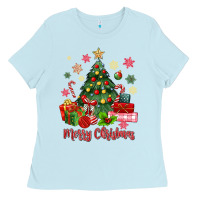 Merry Christmas Tree With Gift Box Ladies Tee | Teevron