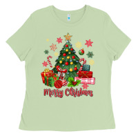 Matcha merry christmas tree with gift box Ladies Tee - MaliasSmallBusiness