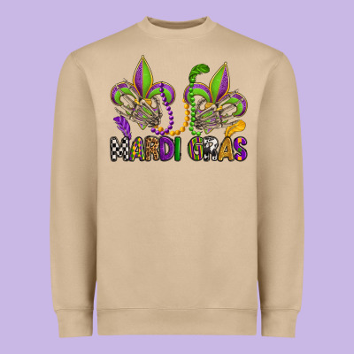 Mardi Gras Skeleton Hands  Fleur De Lis Heavyweight Sweatshirt Designed By Oliviacreatesart