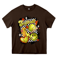 Chocolate Brown vintage softball Heavy Core Tee - MaliasSmallBusiness