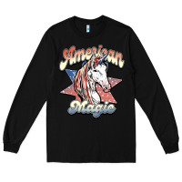 Black American unicorn magic Long Sleeve Tee - HowdyJamesFarm