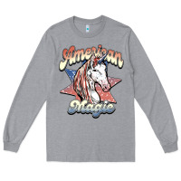 Heather Grey American unicorn magic Long Sleeve Tee - HowdyJamesFarm