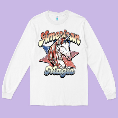 American Unicorn Magic Long Sleeve Tee Designed By Howdyjamesfarm