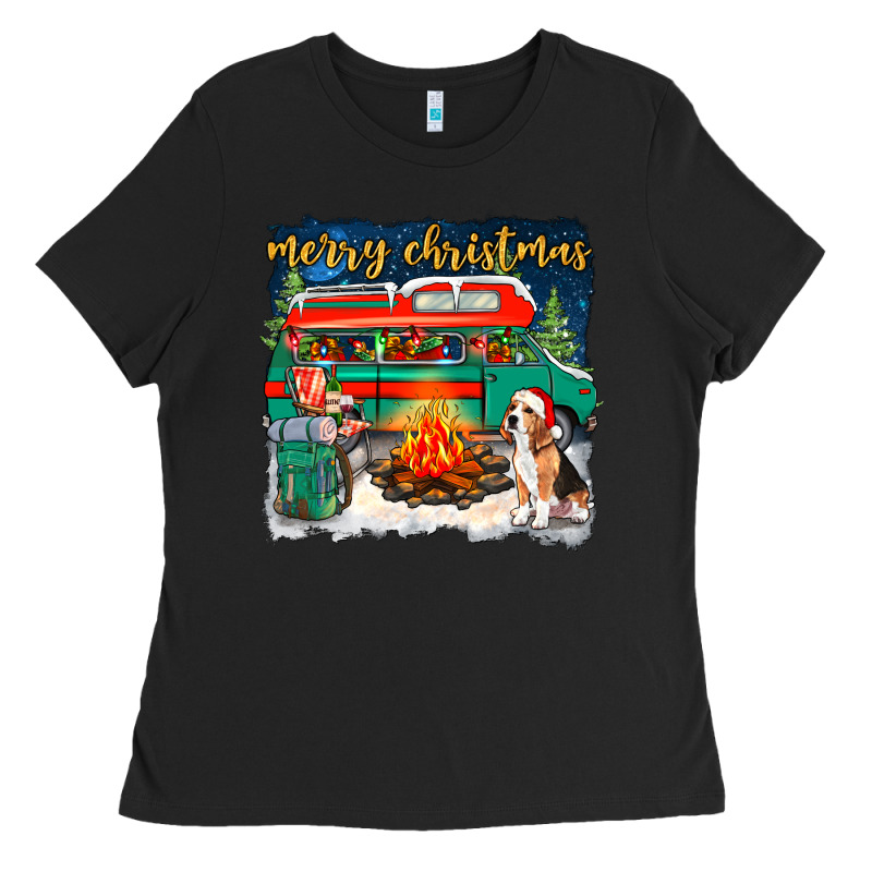 Merry Christmas With Camper Van Ladies Tee by NancyCooperArtShop | Teevron
