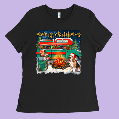 Merry Christmas With Camper Van Ladies Tee Designed By Nancycooperartshop