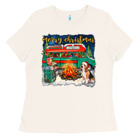 Bone Merry Christmas with camper van Ladies Tee - NancyCooperArtShop