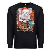 Black merry Christmas pig Premium Sweatshirt - CowhideDigitalArt