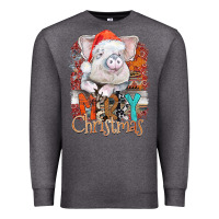 Charcoal Heather merry Christmas pig Premium Sweatshirt - CowhideDigitalArt