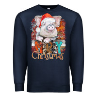 Navy merry Christmas pig Premium Sweatshirt - CowhideDigitalArt