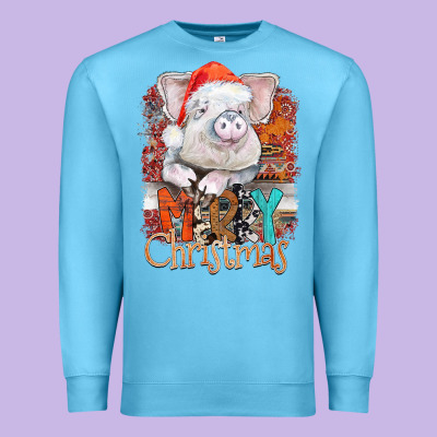Merry Christmas Pig Premium Sweatshirt Designed By Cowhidedigitalart