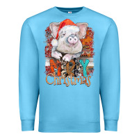 Ocean Blue merry Christmas pig Premium Sweatshirt - CowhideDigitalArt