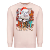Pale Pink merry Christmas pig Premium Sweatshirt - CowhideDigitalArt