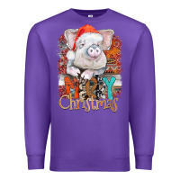 Purple merry Christmas pig Premium Sweatshirt - CowhideDigitalArt