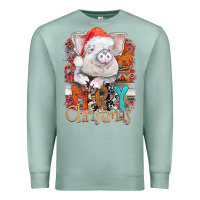 Seafoam merry Christmas pig Premium Sweatshirt - CowhideDigitalArt
