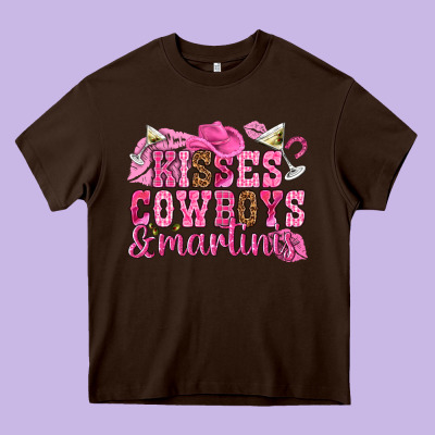 Kisses Cowboys Martinis Heavy Core Tee Designed By Nancycooperartshop