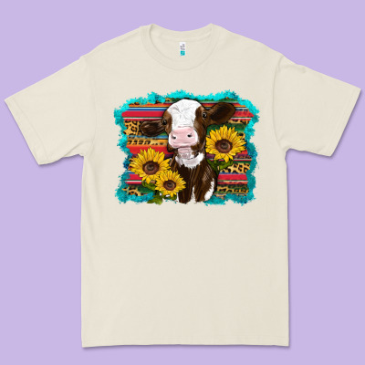 Western Cow Sunflowers Serape Leopard Premium Tee Designed By Ranaportraitstore