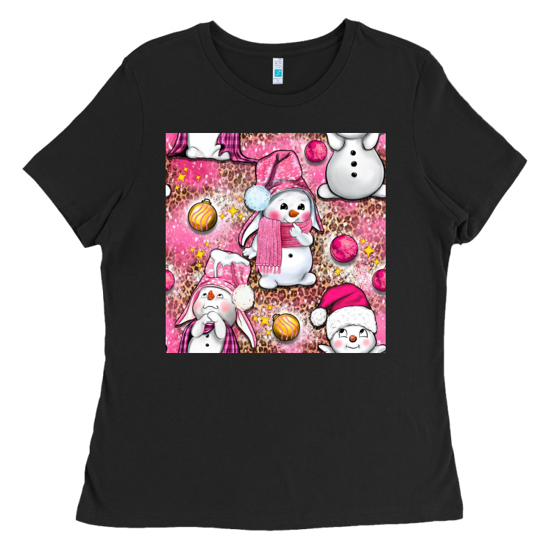 Pink Christmas Cute Snowman Ladies Tee by NancyCooperArtShop | Teevron