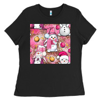 Black Pink Christmas cute snowman Ladies Tee - NancyCooperArtShop