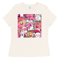 Bone Pink Christmas cute snowman Ladies Tee - NancyCooperArtShop